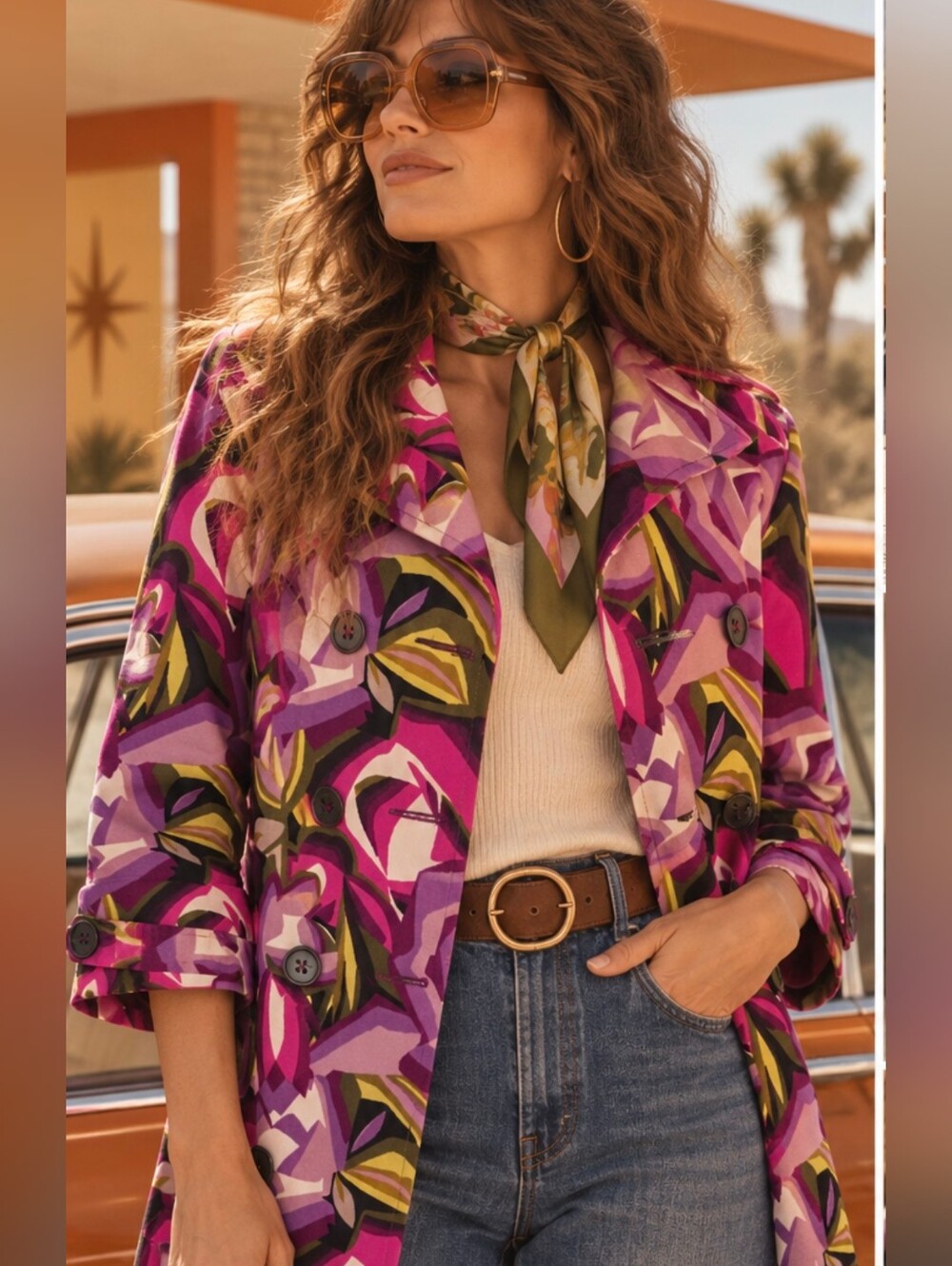 Missoni Floral Rose Print Jacket Pink Purple Green Size M 70 Inspired Retro Mod
